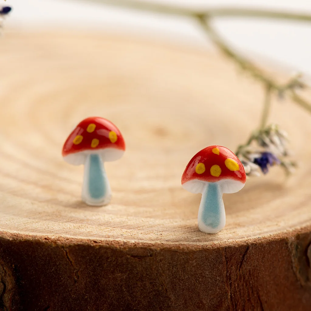 Multicolor Mushrooms Ceramic Earrings Fashion Gift Ear Studs Jewelry Wholesale For Women Girl #LY335