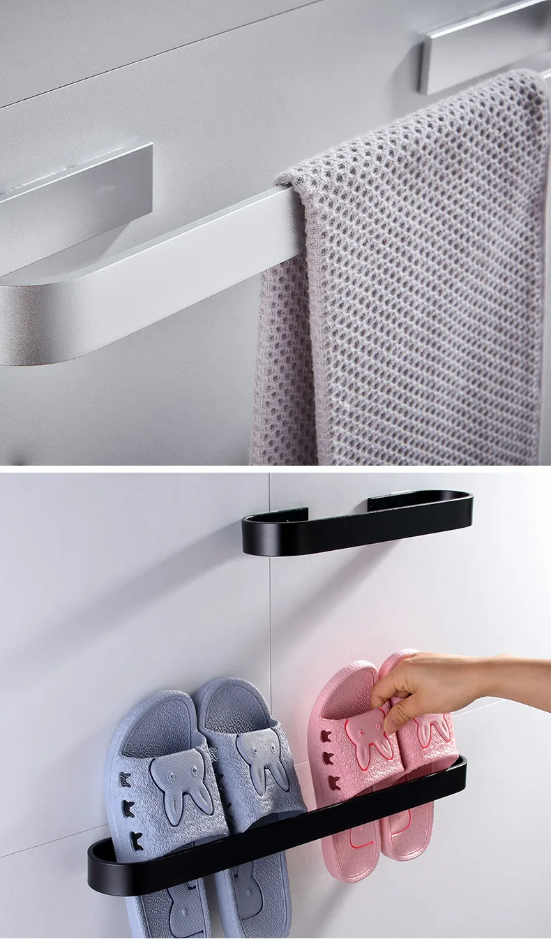 Towel Rail Rack Towel Holder Bathroom Towels Rack Hanger Black Silver Space Aluminum Wall Hanging Towel Bar Storage Shelf