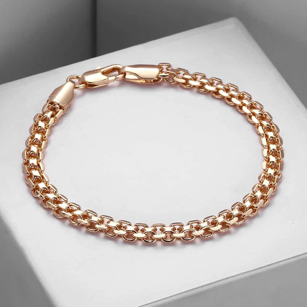 Bracelets for Women Men 585 Rose Gold Color Copper Curb Cuban Snail Link Chain Bracelet On Hand Jewelry Gifts 18cm-23cm GBB1