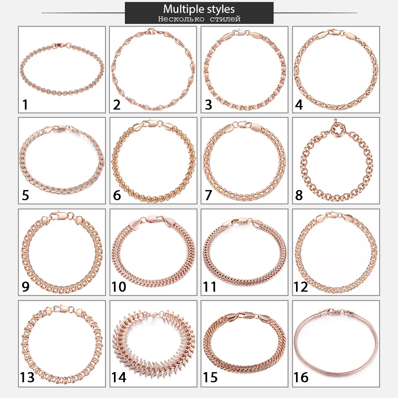 Bracelets for Women Men 585 Rose Gold Color Copper Curb Cuban Snail Link Chain Bracelet On Hand Jewelry Gifts 18cm-23cm GBB1
