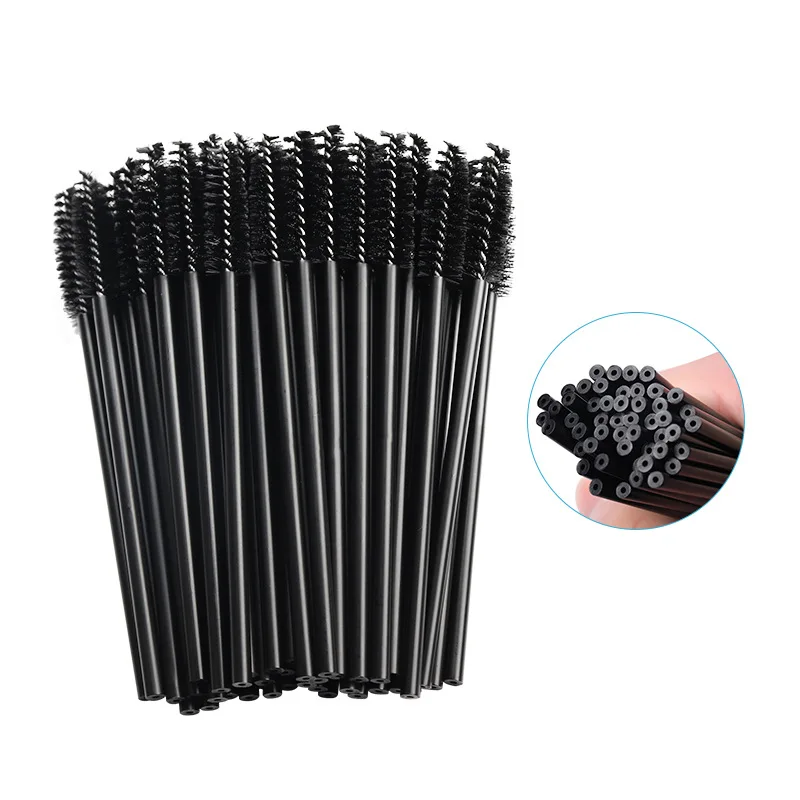HOT 50 Pcs Disposable Hollow Rod Mascara Brush Eyebrow Eye Lash Black Wand Brushes Eyelash Extension Women Makeup Tools