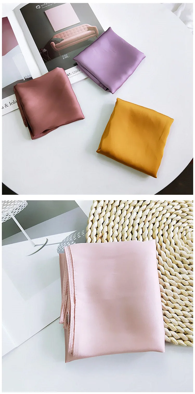 Fashion Solid Kerchief Women Head Scarf For Hair Pink Green White Silk Neck Scarfs Female 70cm*70cm Square Bandanas Lady Scarves