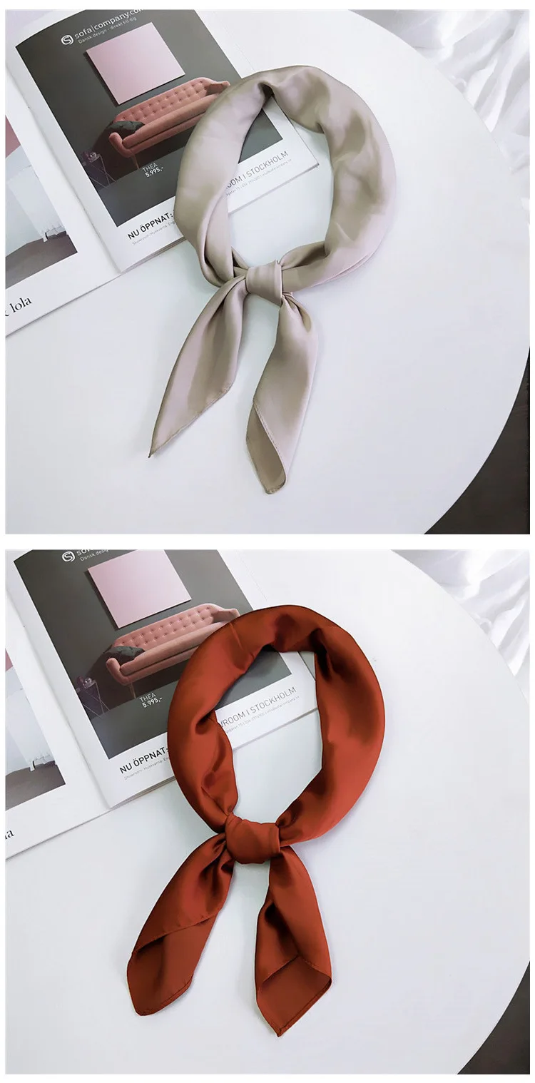 Fashion Solid Kerchief Women Head Scarf For Hair Pink Green White Silk Neck Scarfs Female 70cm*70cm Square Bandanas Lady Scarves