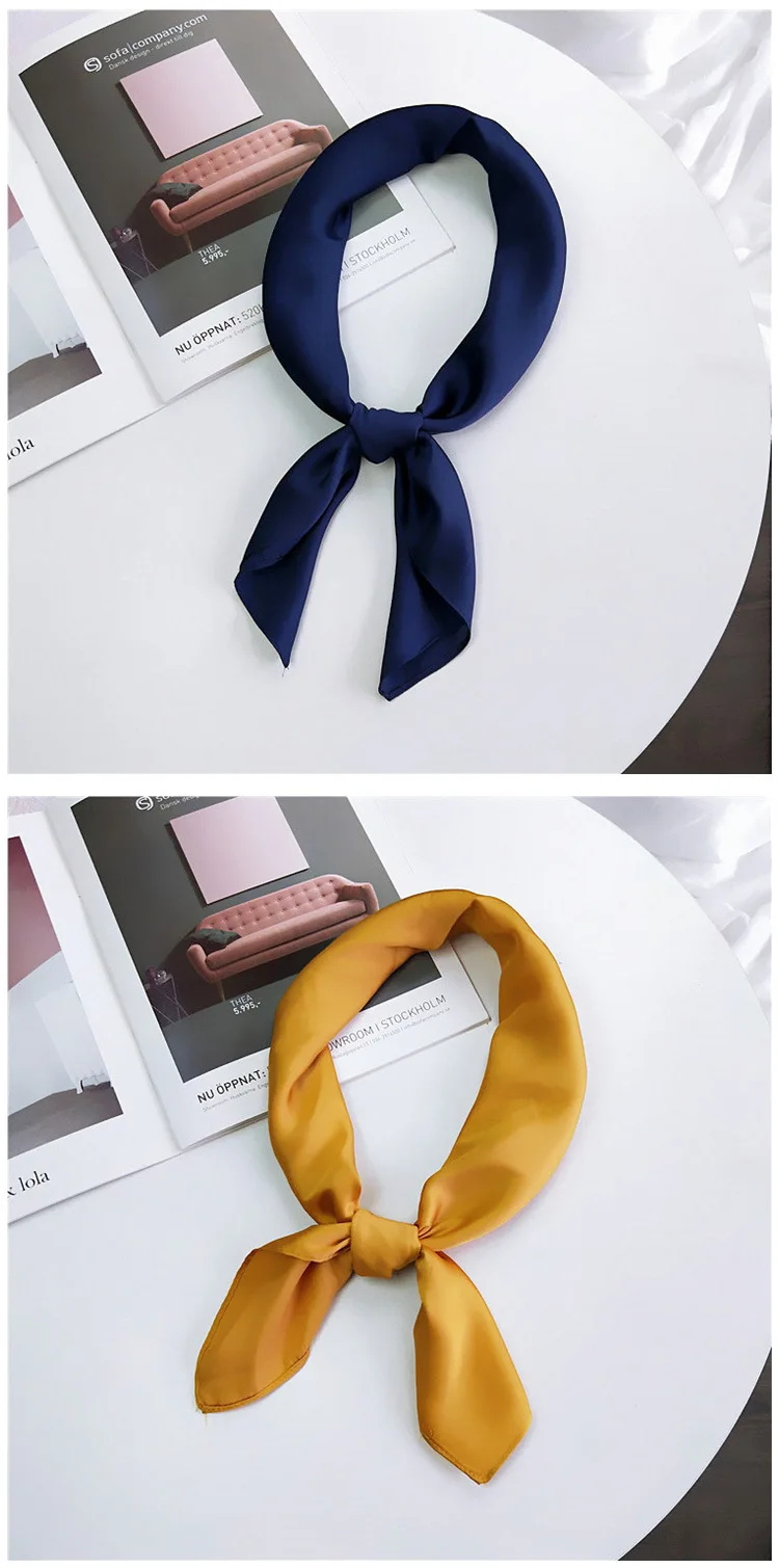 Fashion Solid Kerchief Women Head Scarf For Hair Pink Green White Silk Neck Scarfs Female 70cm*70cm Square Bandanas Lady Scarves
