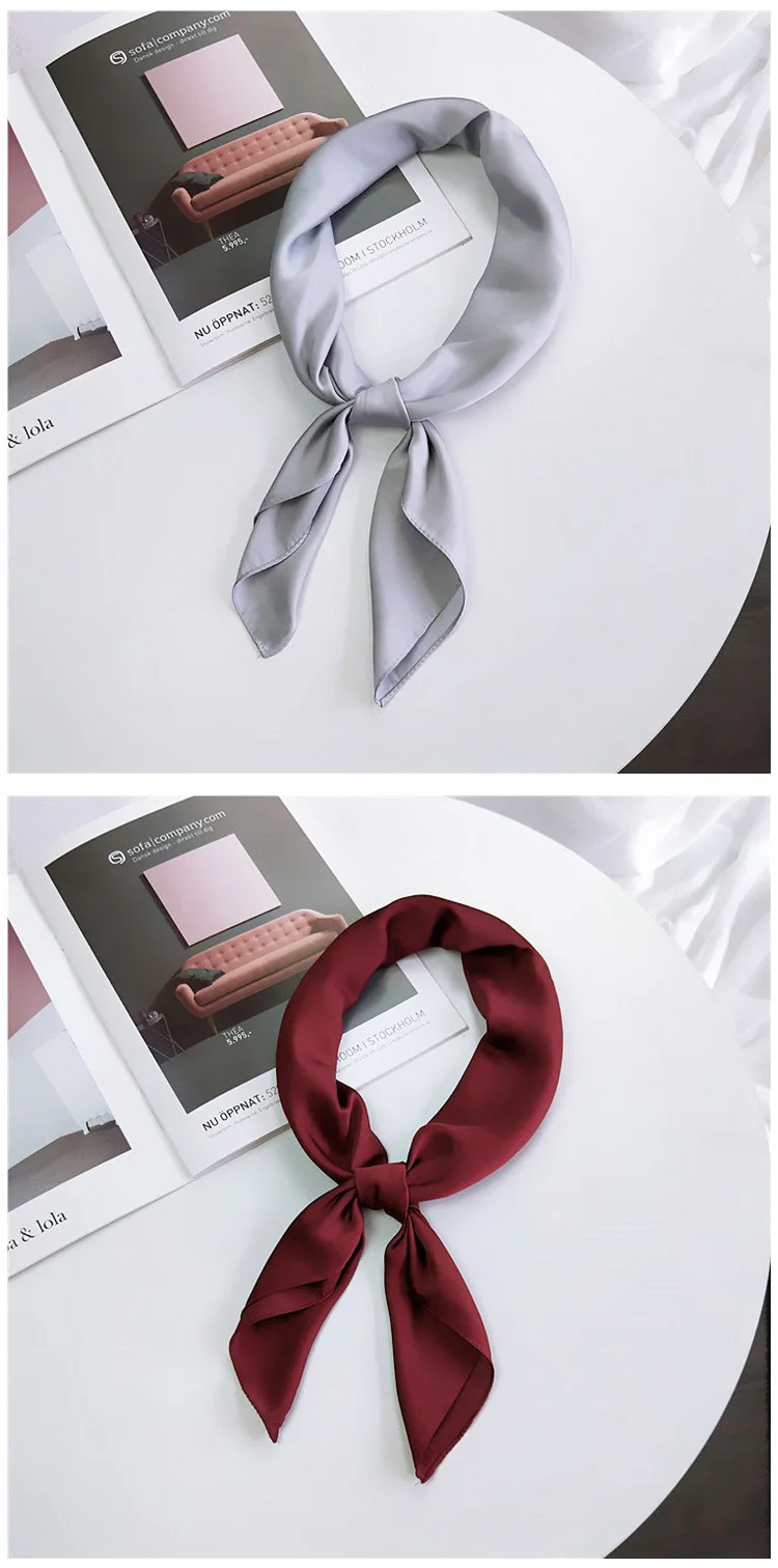 Fashion Solid Kerchief Women Head Scarf For Hair Pink Green White Silk Neck Scarfs Female 70cm*70cm Square Bandanas Lady Scarves
