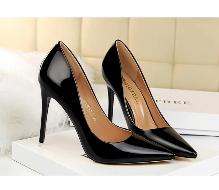 BIGTREE Shoes Woman Pumps Patent Leather High Heels Shoes Women Basic Pump Wedding Shoes Female Stiletto Women Heel Plus Size 43