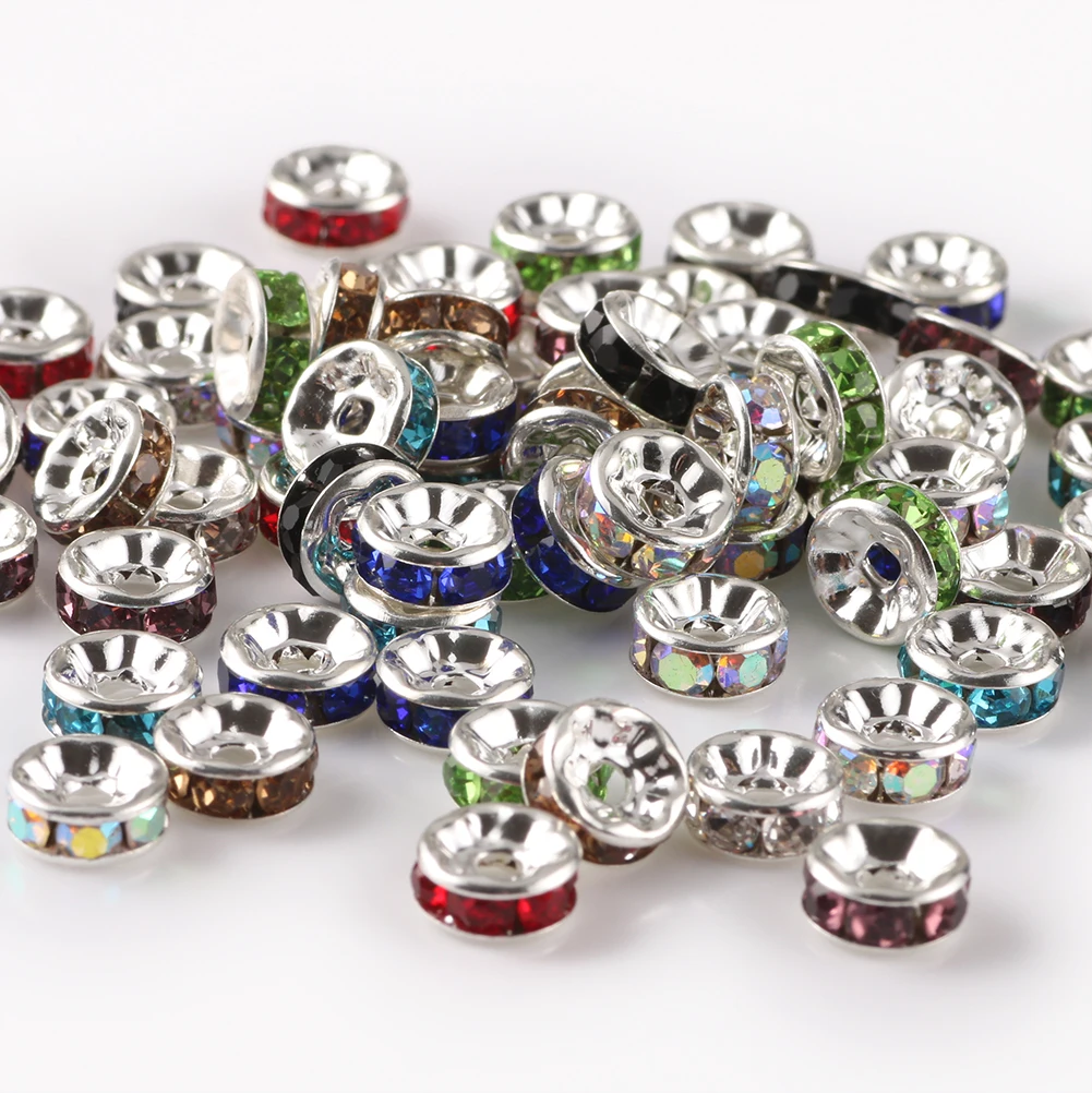 100pcs/lot Red Copper Rhinestone Rondelle Crystal Bead Big Hole Loose Spacer Beads for DIY Jewelry Making Accessories Supplie