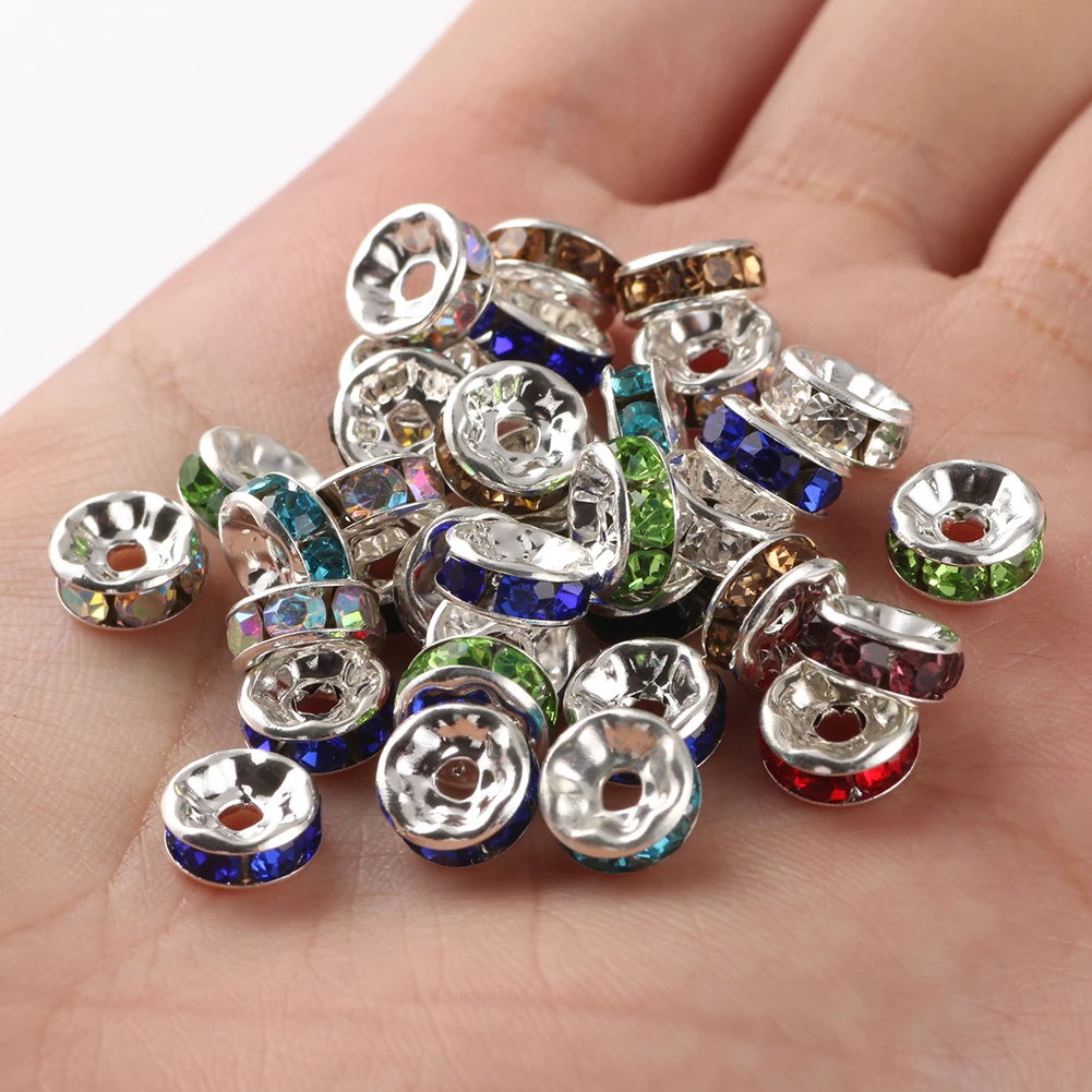 100pcs/lot Red Copper Rhinestone Rondelle Crystal Bead Big Hole Loose Spacer Beads for DIY Jewelry Making Accessories Supplie