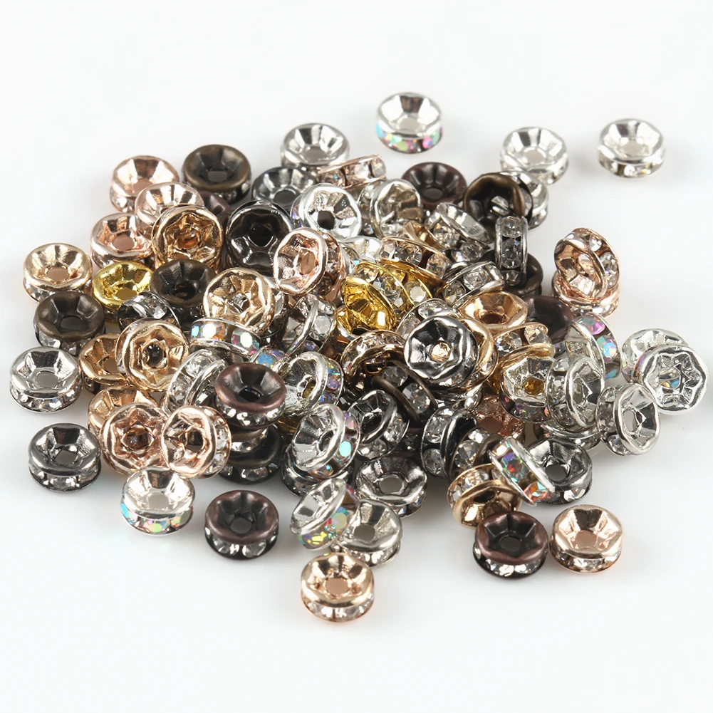 100pcs/lot Red Copper Rhinestone Rondelle Crystal Bead Big Hole Loose Spacer Beads for DIY Jewelry Making Accessories Supplie