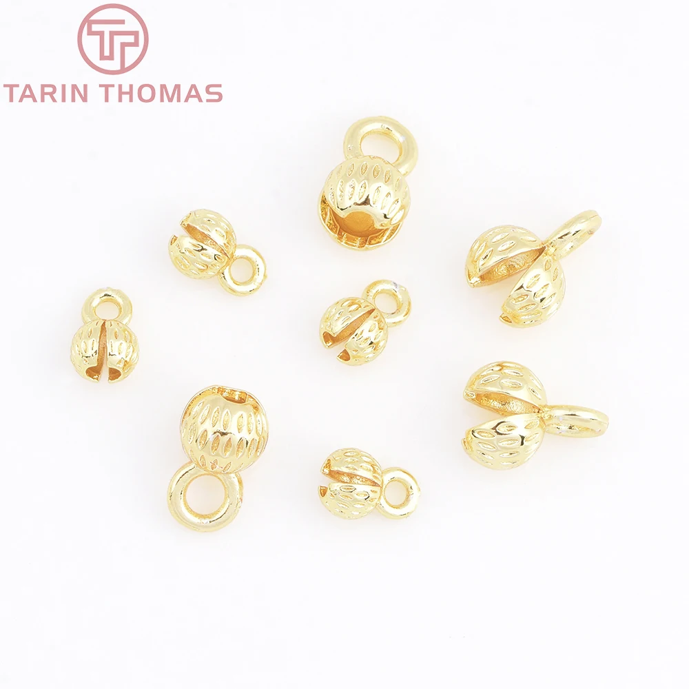 (3330)20PCS 4.3x7.5MM 24K Gold Color Plated Brass Thread Cord Wire Cover Clasps High Quality Diy Jewelry Findings Accessories