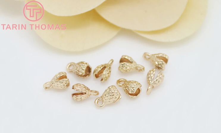 (3330)20PCS 4.3x7.5MM 24K Gold Color Plated Brass Thread Cord Wire Cover Clasps High Quality Diy Jewelry Findings Accessories