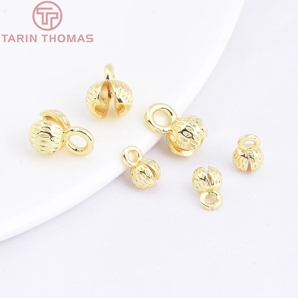 (3330)20PCS 4.3x7.5MM 24K Gold Color Plated Brass Thread Cord Wire Cover Clasps High Quality Diy Jewelry Findings Accessories