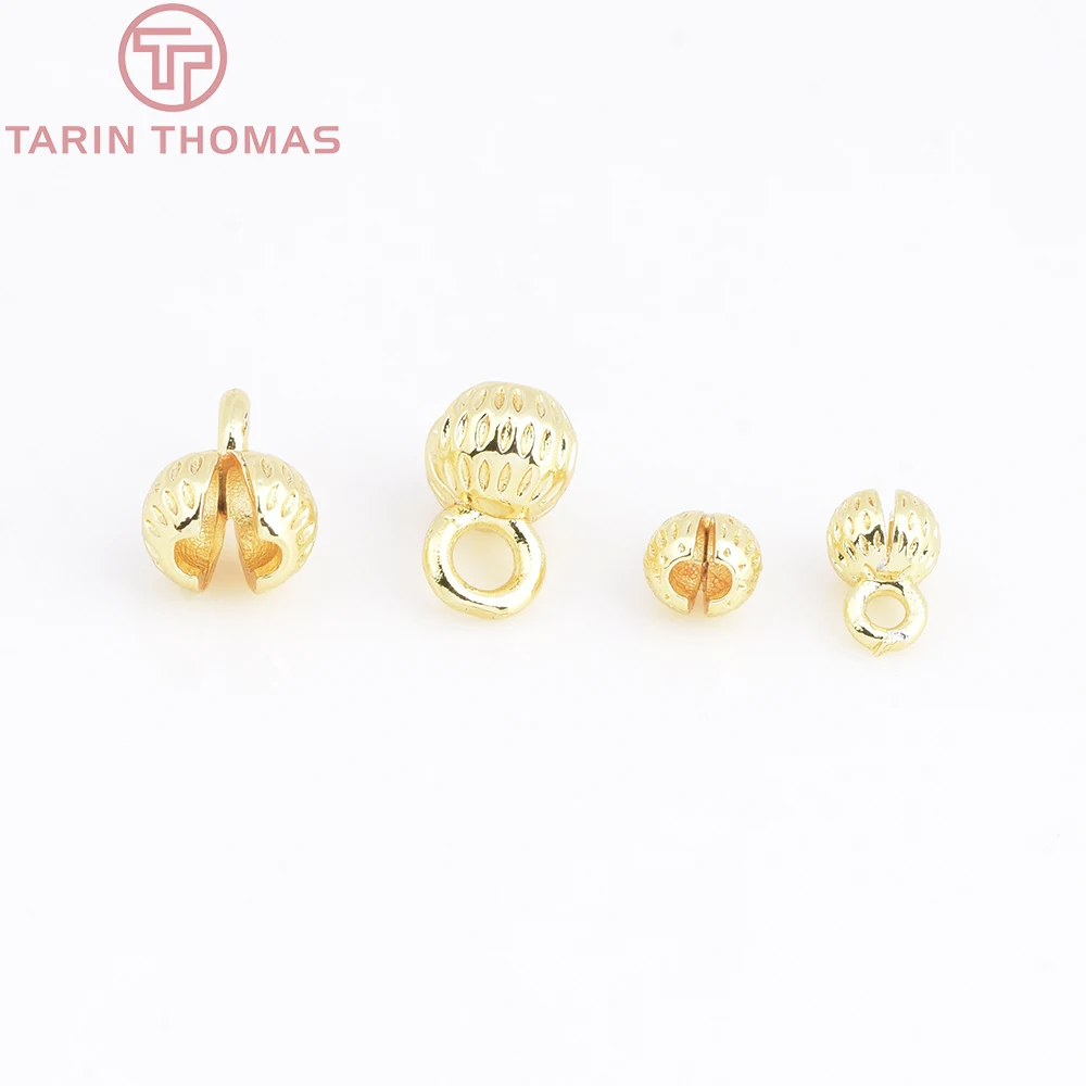 (3330)20PCS 4.3x7.5MM 24K Gold Color Plated Brass Thread Cord Wire Cover Clasps High Quality Diy Jewelry Findings Accessories