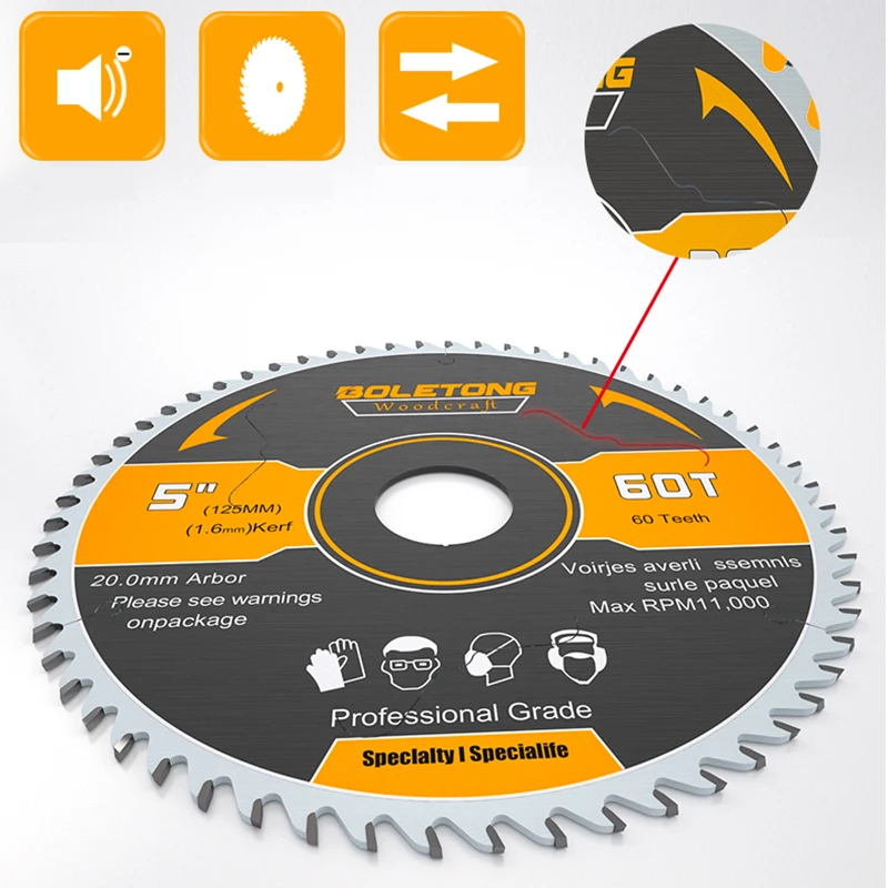4' 5' 6' Carbide Circular Saw Blade For Dust-free Saw. 110mm, 125mm, 150mm X 60T Saw Blades Cutting Wood Aluminum. Arbor 20mm
