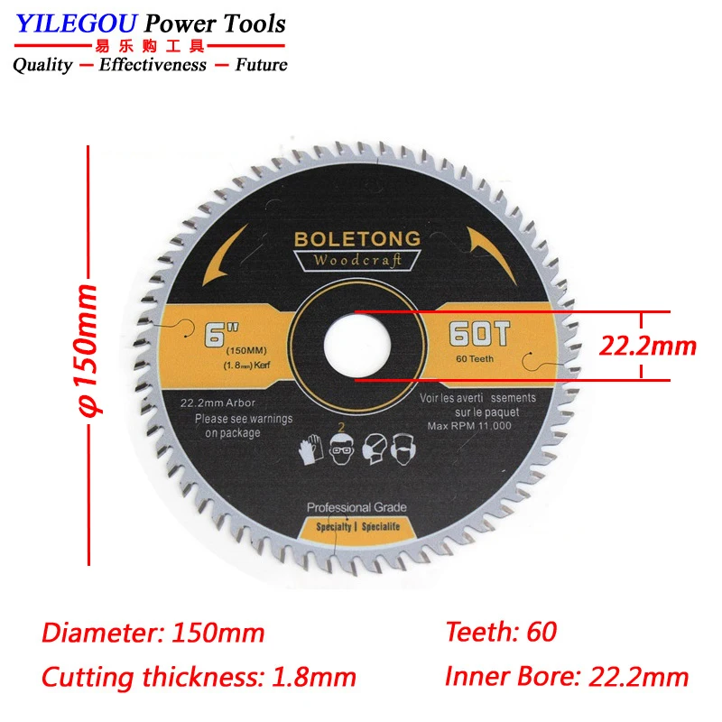 4' 5' 6' Carbide Circular Saw Blade For Dust-free Saw. 110mm, 125mm, 150mm X 60T Saw Blades Cutting Wood Aluminum. Arbor 20mm