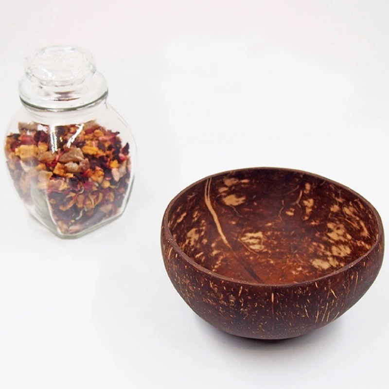 12-15cm Natural Coconut Bowl Set Wooden Salad Ramen Bowl Coconut Wood Spoon Set Coco Smoothie Kitchen Tableware Coconut Bowl