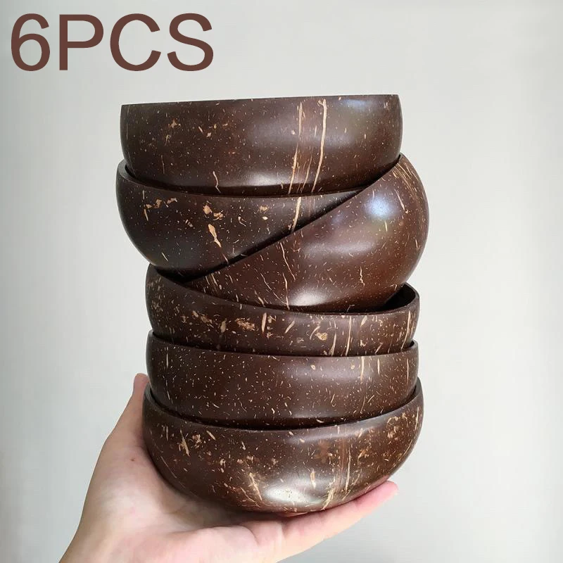 12-15cm Natural Coconut Bowl Set Wooden Salad Ramen Bowl Coconut Wood Spoon Set Coco Smoothie Kitchen Tableware Coconut Bowl