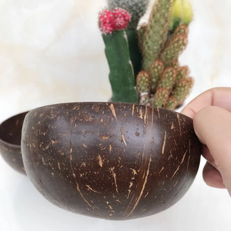 12-15cm Natural Coconut Bowl Set Wooden Salad Ramen Bowl Coconut Wood Spoon Set Coco Smoothie Kitchen Tableware Coconut Bowl
