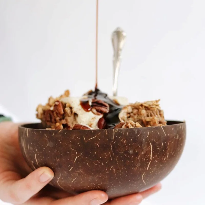 12-15cm Natural Coconut Bowl Set Wooden Salad Ramen Bowl Coconut Wood Spoon Set Coco Smoothie Kitchen Tableware Coconut Bowl