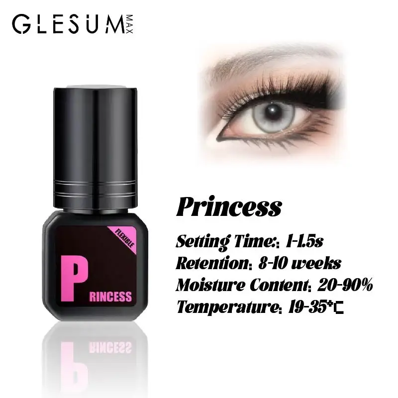 Glesum Eyelash Glue Princess 0.5s-1s Dry Oil And Water Resistant Retention Time 7-9 Weeks Soft Eyelash Adhesive