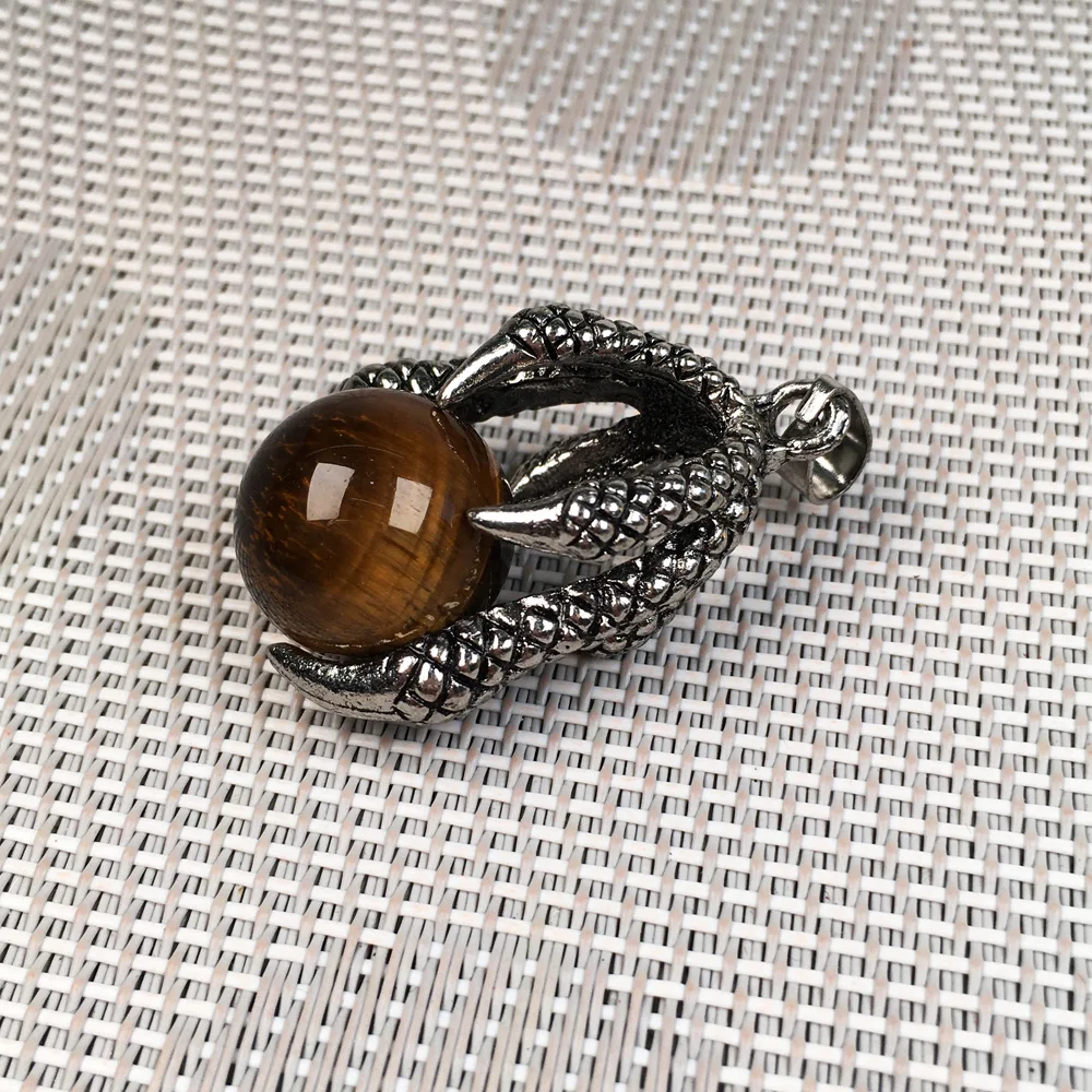 Natural Stones Pendant Creative Dragon Claw Hold Round Stone Beads Pendants for Jewelry Making DIY charm Necklaces Accessories