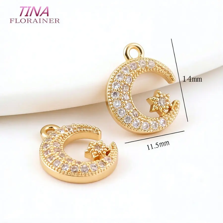 Gold Color Plated Brass and Zircon Moon charm pendant European fashion handmade beaded necklace pendant accessories