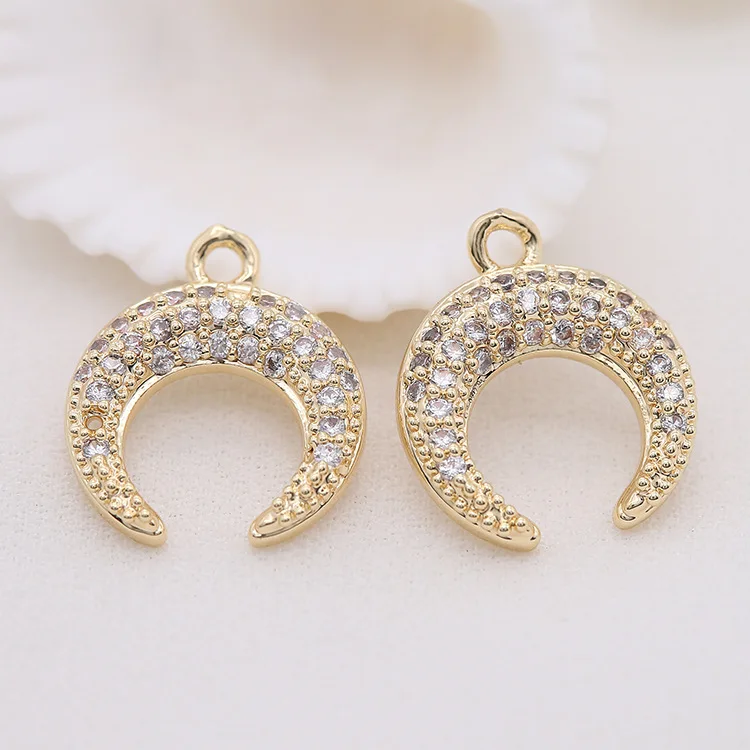 Gold Color Plated Brass and Zircon Moon charm pendant European fashion handmade beaded necklace pendant accessories