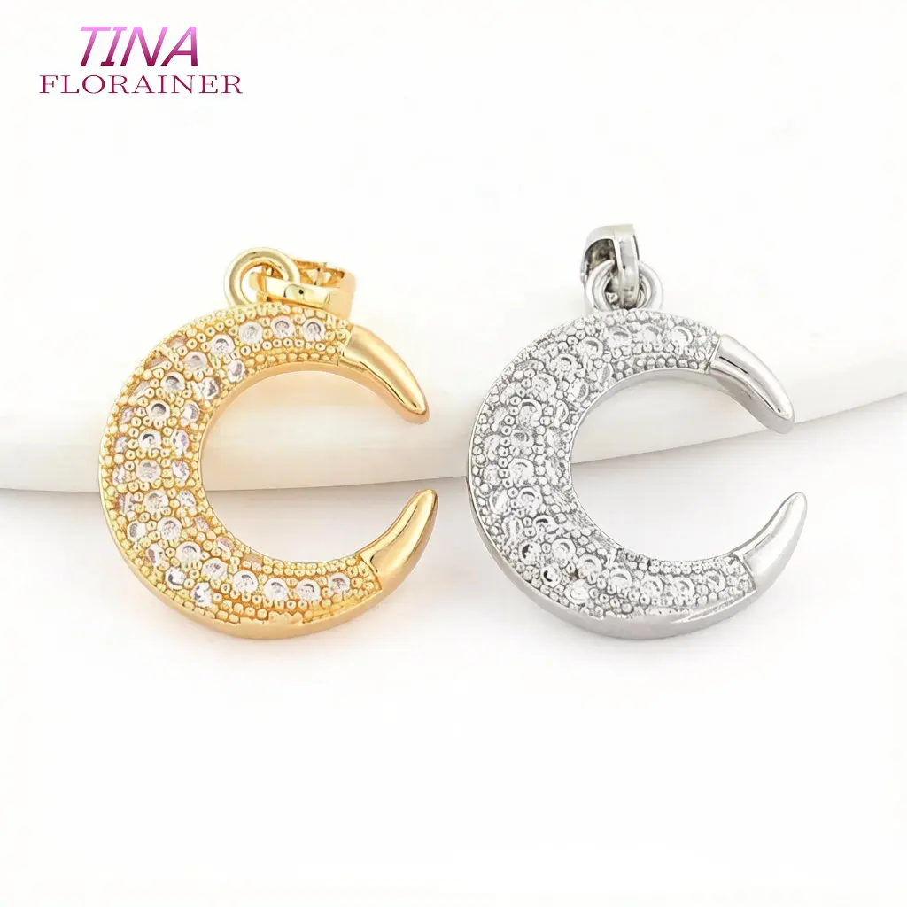 Gold Color Plated Brass and Zircon Moon charm pendant European fashion handmade beaded necklace pendant accessories