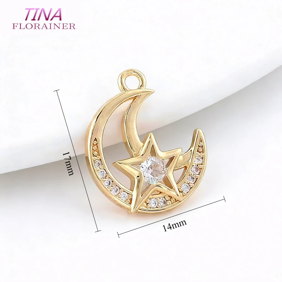 Gold Color Plated Brass and Zircon Moon charm pendant European fashion handmade beaded necklace pendant accessories