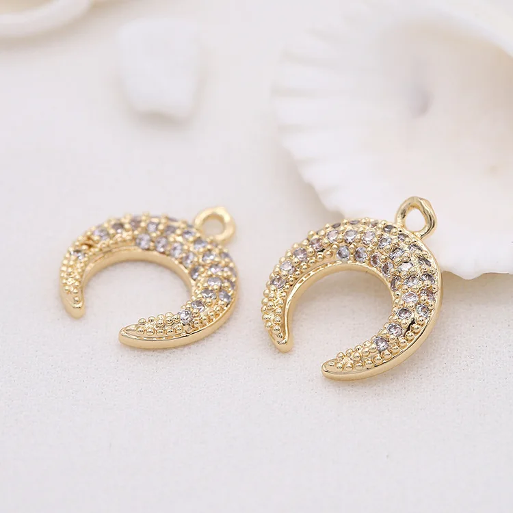 Gold Color Plated Brass and Zircon Moon charm pendant European fashion handmade beaded necklace pendant accessories