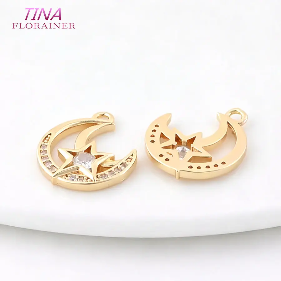 Gold Color Plated Brass and Zircon Moon charm pendant European fashion handmade beaded necklace pendant accessories