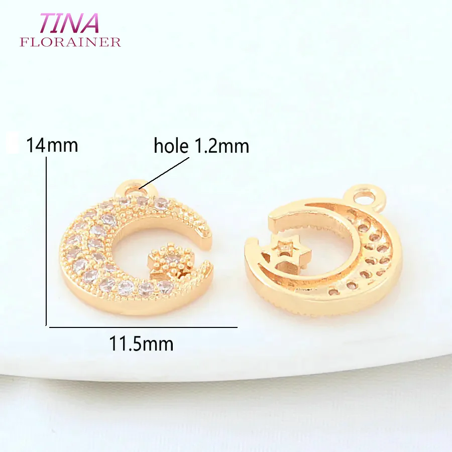 Gold Color Plated Brass and Zircon Moon charm pendant European fashion handmade beaded necklace pendant accessories