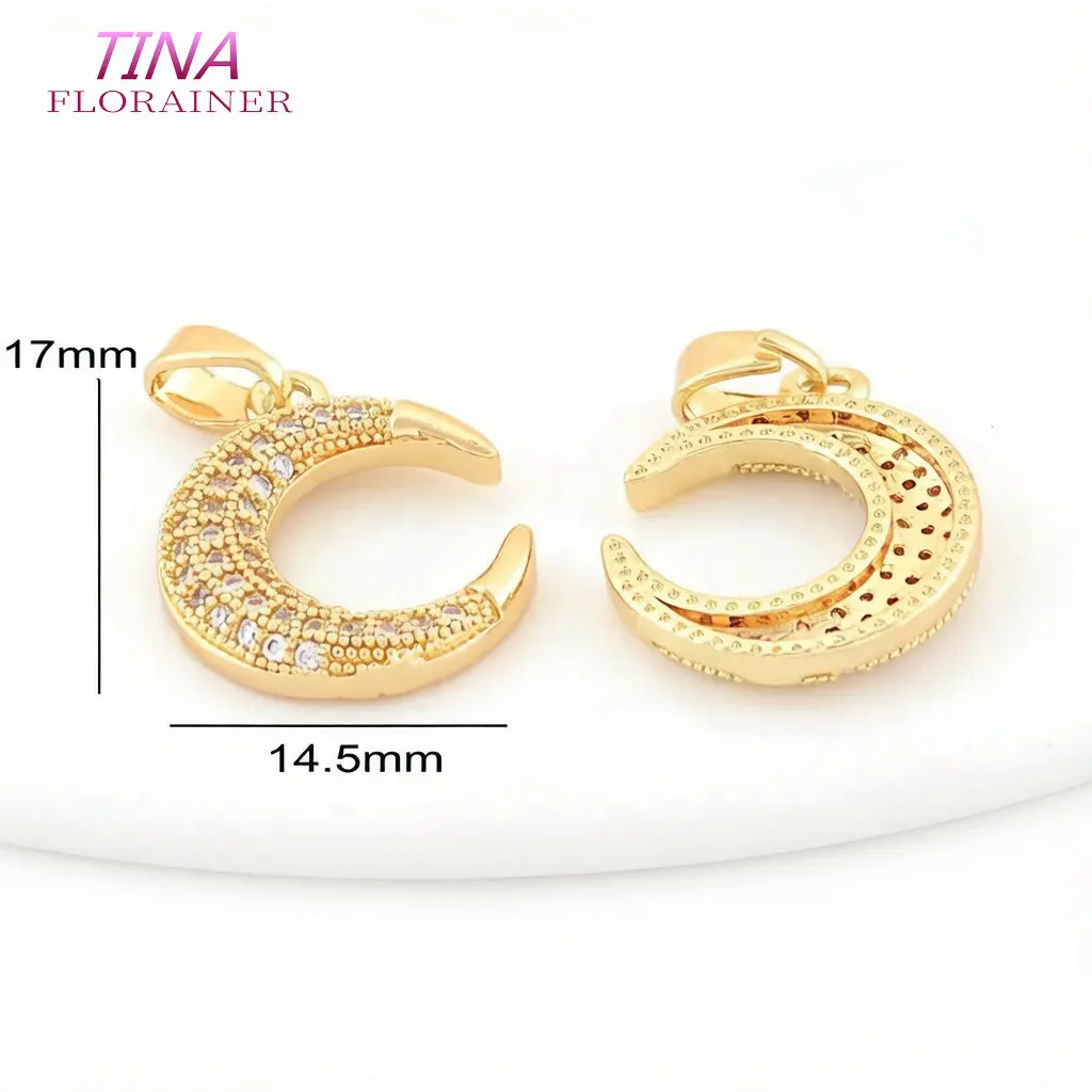 Gold Color Plated Brass and Zircon Moon charm pendant European fashion handmade beaded necklace pendant accessories