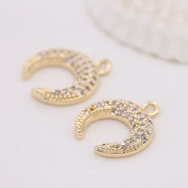 Gold Color Plated Brass and Zircon Moon charm pendant European fashion handmade beaded necklace pendant accessories