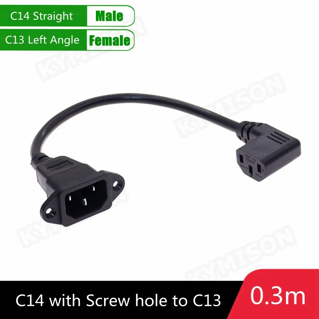 IEC320 C14 to C13 Extension cord,C14 with screw holes and C13 Short, 30cm lenght, H05VV-F 3G0.75mm