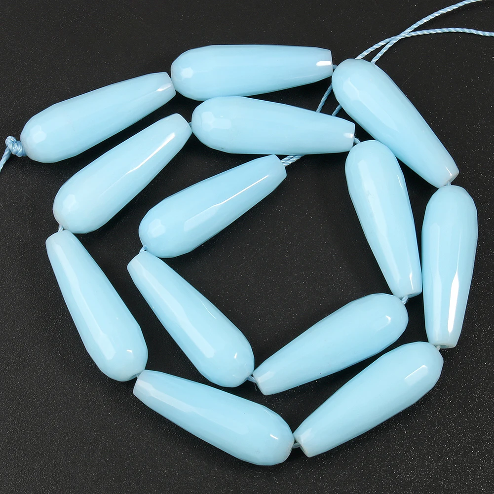 10*30mm Water Drop Angelite Jades Stone Beads Natural Faceted Loose Spacer Beads for Jewelry Making DIY Bracelet Accessories
