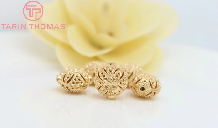 (2890)4PCS 14x15MM 24K Gold Color Plated Brass Oval Spacer Beads Bracelet Beads High Quality Diy Jewelry Accessories