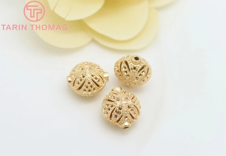 (2890)4PCS 14x15MM 24K Gold Color Plated Brass Oval Spacer Beads Bracelet Beads High Quality Diy Jewelry Accessories