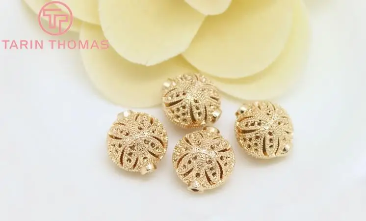 (2890)4PCS 14x15MM 24K Gold Color Plated Brass Oval Spacer Beads Bracelet Beads High Quality Diy Jewelry Accessories