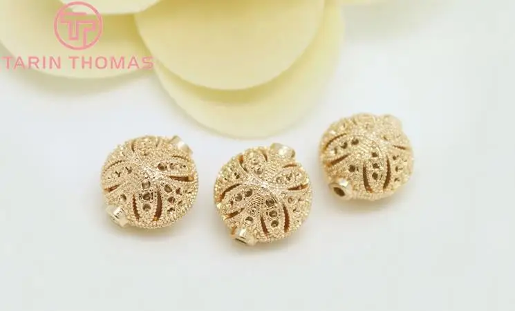 (2890)4PCS 14x15MM 24K Gold Color Plated Brass Oval Spacer Beads Bracelet Beads High Quality Diy Jewelry Accessories
