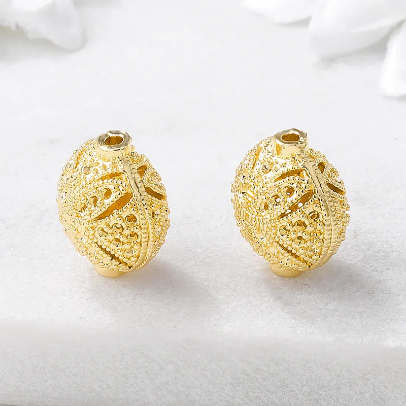 (2890)4PCS 14x15MM 24K Gold Color Plated Brass Oval Spacer Beads Bracelet Beads High Quality Diy Jewelry Accessories