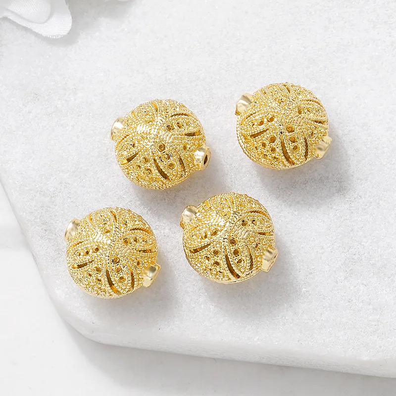 (2890)4PCS 14x15MM 24K Gold Color Plated Brass Oval Spacer Beads Bracelet Beads High Quality Diy Jewelry Accessories