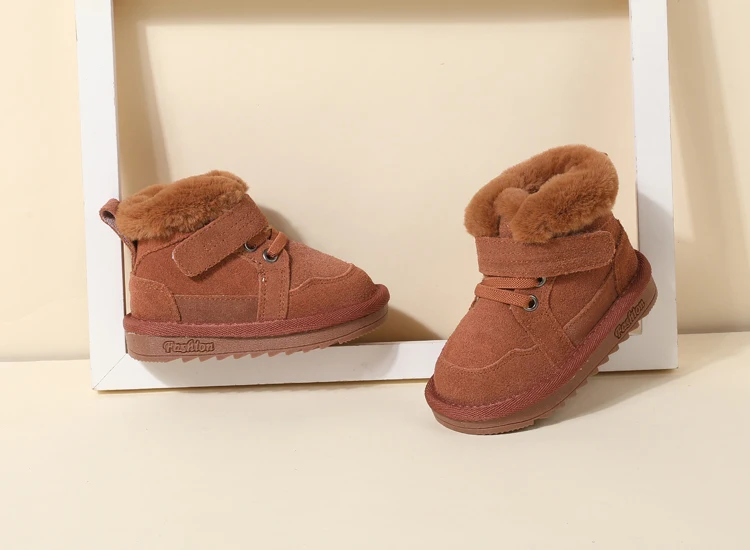 New Winter Baby Snow Boots Unisex Leather Cute Boys Girls Shoes Warm Cotton Kids Sneakers Soft Bottom Toddler Baby Shoes