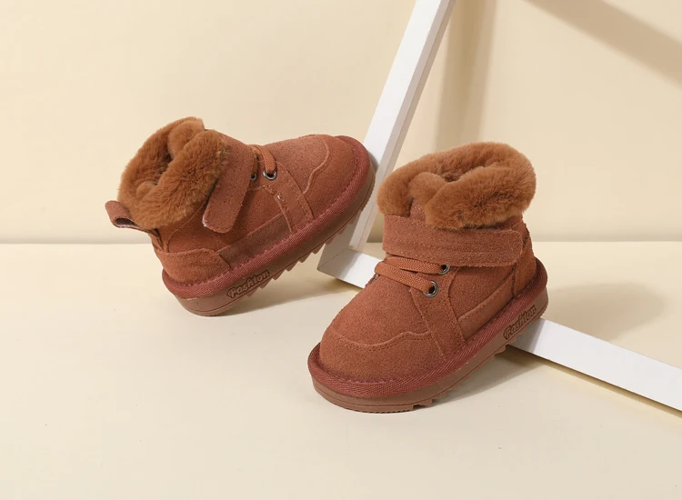 New Winter Baby Snow Boots Unisex Leather Cute Boys Girls Shoes Warm Cotton Kids Sneakers Soft Bottom Toddler Baby Shoes
