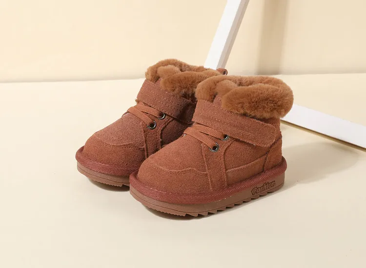 New Winter Baby Snow Boots Unisex Leather Cute Boys Girls Shoes Warm Cotton Kids Sneakers Soft Bottom Toddler Baby Shoes