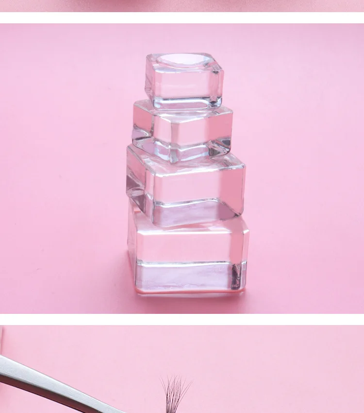 Square Crystal Glass Gasket False Eyelash Stand Glue Pad 4 Size Glue Holder Eyelashes Adhesive Pallet Paste Glue Pad Makeup Tool