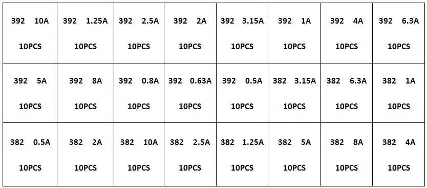 240Pcs 382 392 24Values Blow Cylindrical Fuse 0.5A 1A 1.25A 2A 3.15A 4A 5A 6.3A 8A 10A Amp For LCD TV Power PCB Insurance Kit