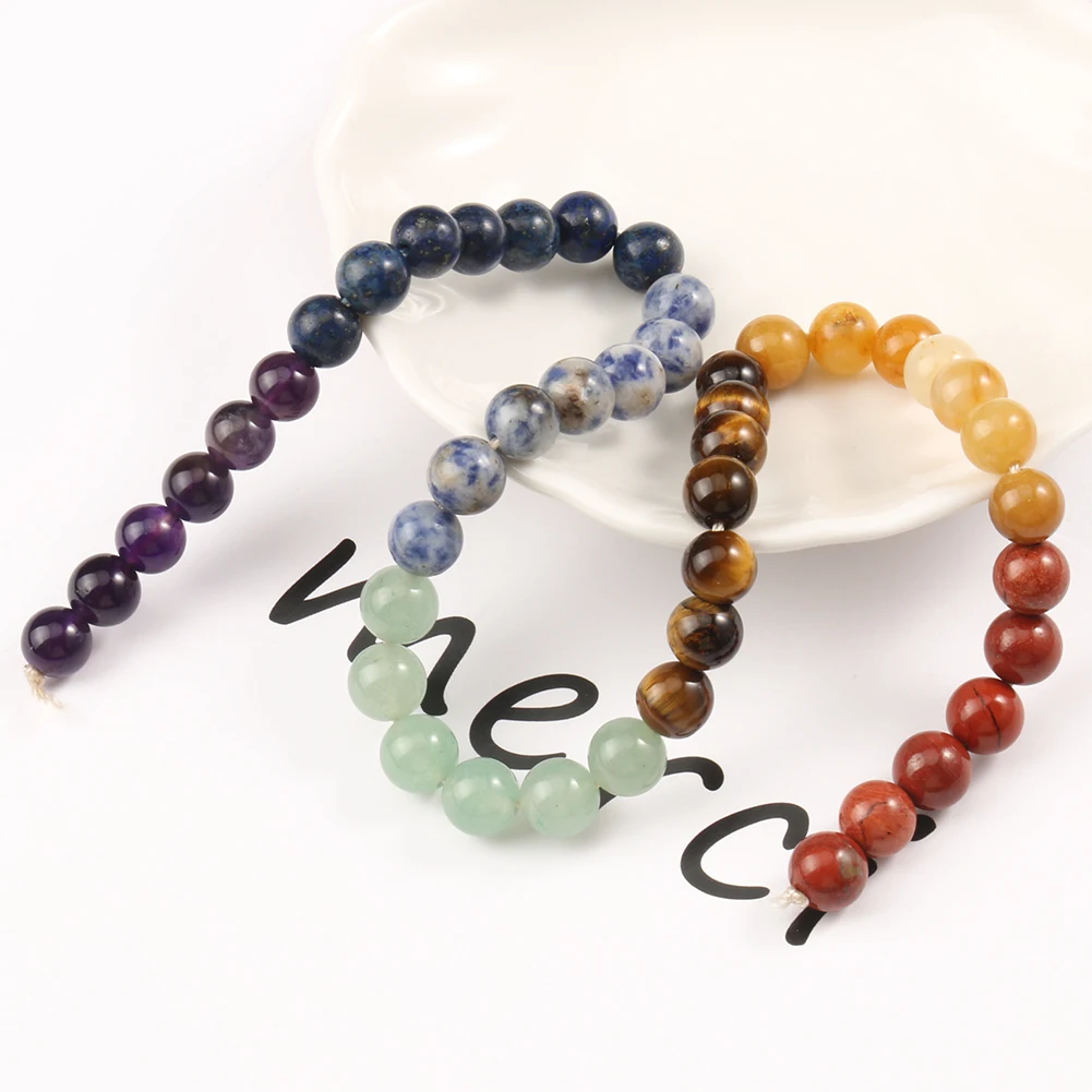 7 Chakra Beads Amethys Tiger Eye Jades Natural Stone Round Loose Beads for Jewelry Making DIY Yoga Healing Reiki Bracelet 15''