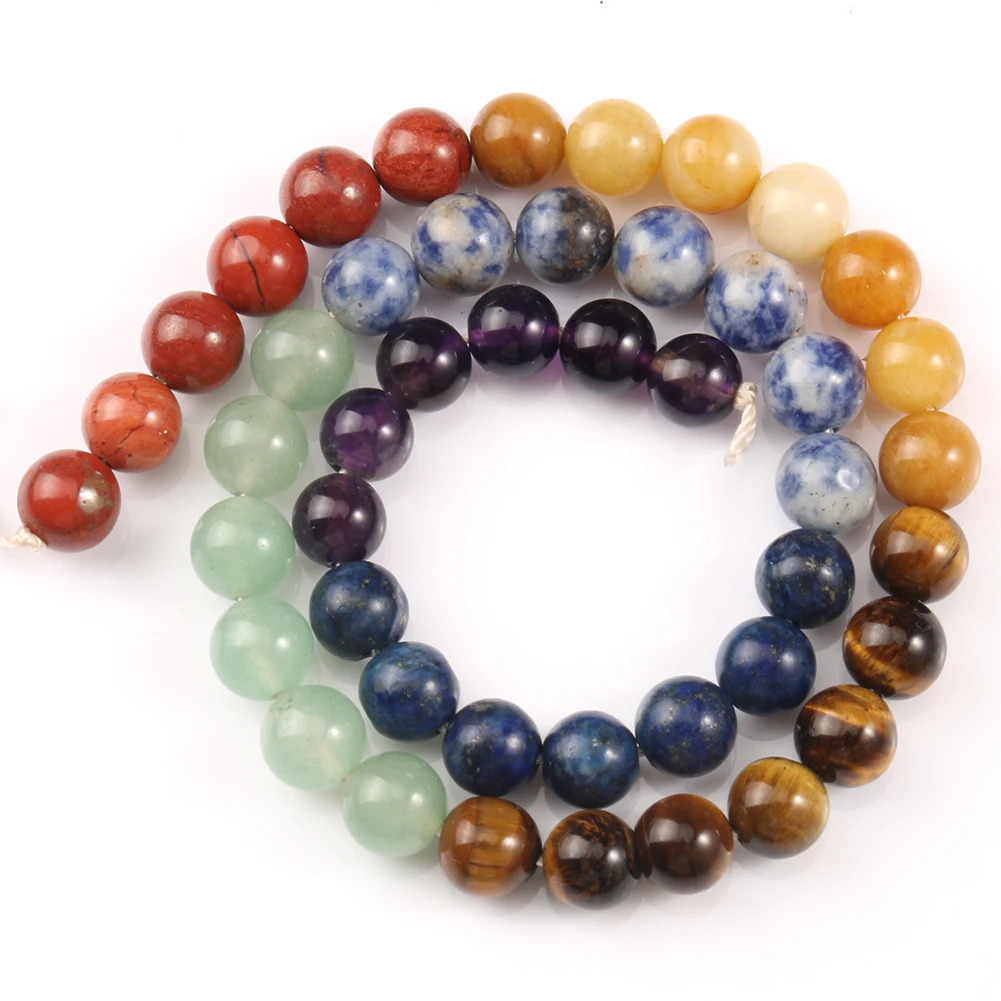 7 Chakra Beads Amethys Tiger Eye Jades Natural Stone Round Loose Beads for Jewelry Making DIY Yoga Healing Reiki Bracelet 15''