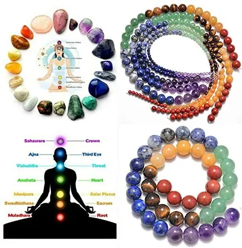 7 Chakra Beads Amethys Tiger Eye Jades Natural Stone Round Loose Beads for Jewelry Making DIY Yoga Healing Reiki Bracelet 15''